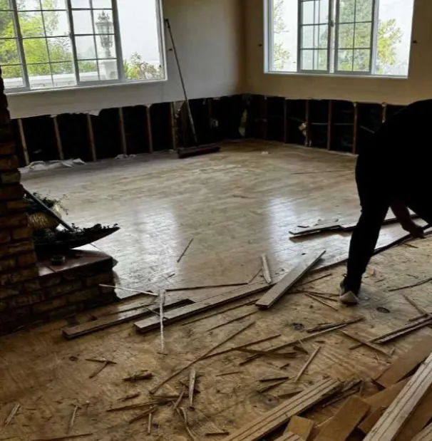 Demolition of the damaged flooring and walls
